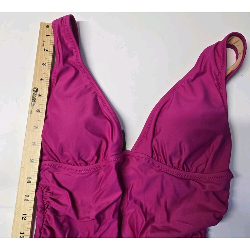 J.Crew Ruched V Neck One Piece Swimsuit Womens Size 6 Fuchsia BC116 - Picture 5 of 10